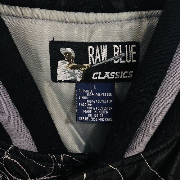 Raw Blue Classics First Team Men's Bomber Jacket Large Black Gray Button Up - Picture 11 of 15